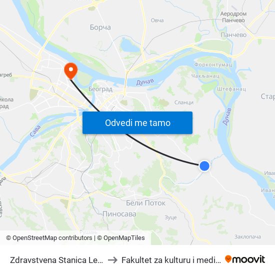 Zdravstvena Stanica Leštane I Vinča to Fakultet za kulturu i medije Megatrend map