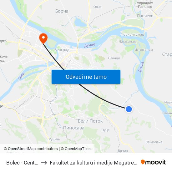 Boleč - Centar to Fakultet za kulturu i medije Megatrend map