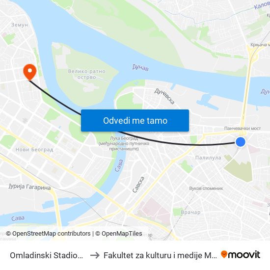 Omladinski Stadion - Izlaz to Fakultet za kulturu i medije Megatrend map