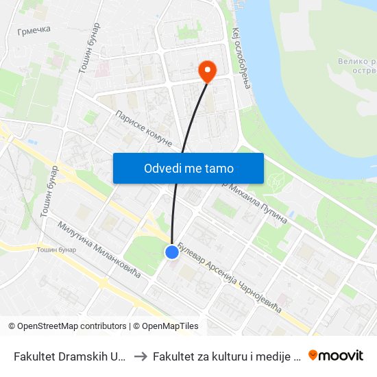 Fakultet Dramskih Umetnosti to Fakultet za kulturu i medije Megatrend map