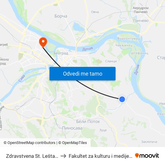 Zdravstvena St. Leštane I Vinča to Fakultet za kulturu i medije Megatrend map