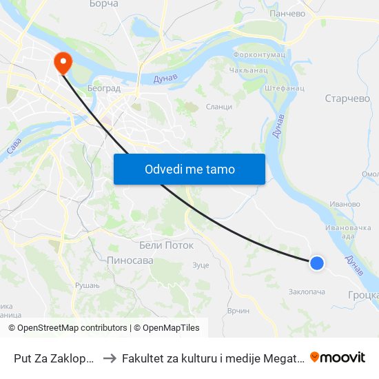 Put Za Zaklopaču to Fakultet za kulturu i medije Megatrend map