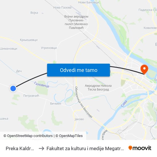 Preka Kaldrma to Fakultet za kulturu i medije Megatrend map