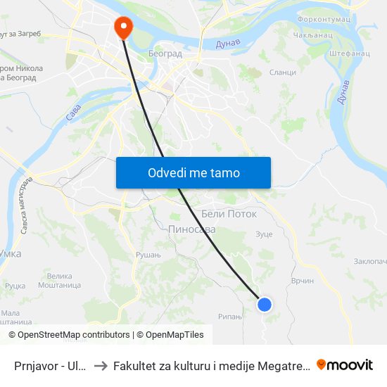 Prnjavor - Ulaz to Fakultet za kulturu i medije Megatrend map