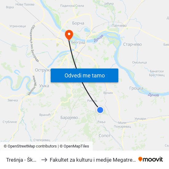 Trešnja - Škola to Fakultet za kulturu i medije Megatrend map