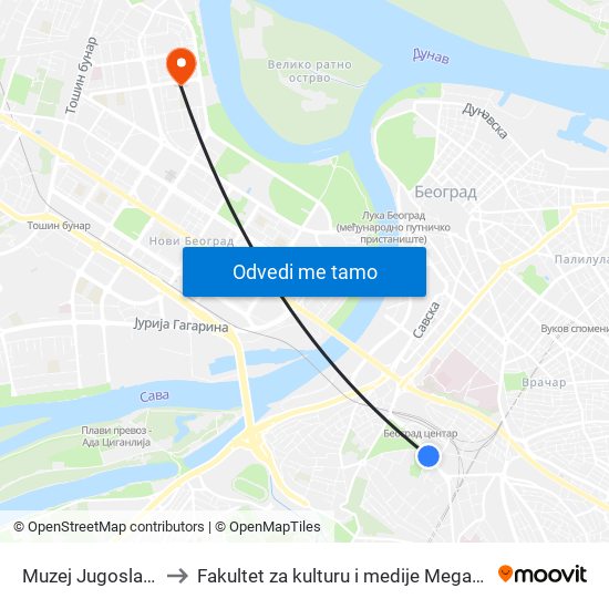 Muzej Jugoslavije to Fakultet za kulturu i medije Megatrend map