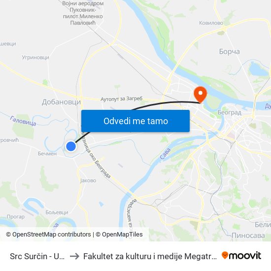 Src Surčin - Ulaz to Fakultet za kulturu i medije Megatrend map