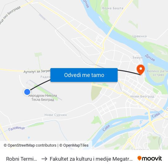 Robni Terminal to Fakultet za kulturu i medije Megatrend map