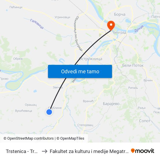 Trstenica - Trafo to Fakultet za kulturu i medije Megatrend map