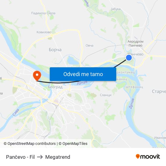 Pančevo - Fil to Megatrend map