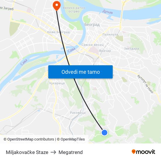 Miljakovačke Staze to Megatrend map