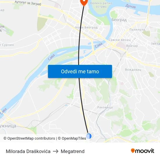 Milorada Draškovića to Megatrend map