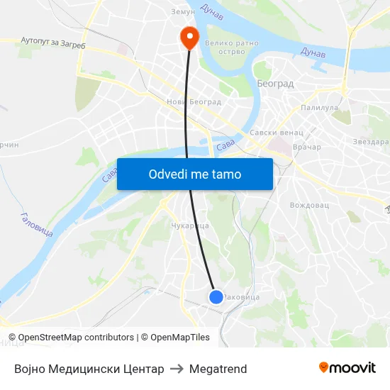 Војно Медицински Центар to Megatrend map