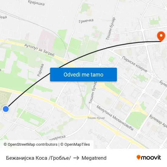 Бежанијска Коса /Гробље/ to Megatrend map