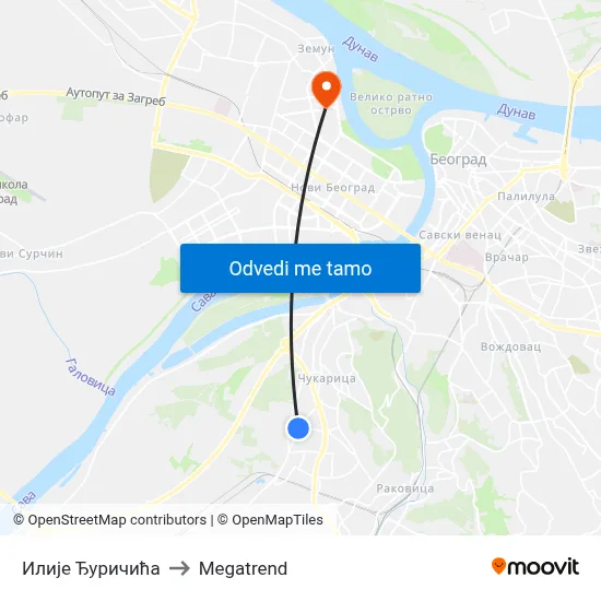 Илије Ђуричића to Megatrend map