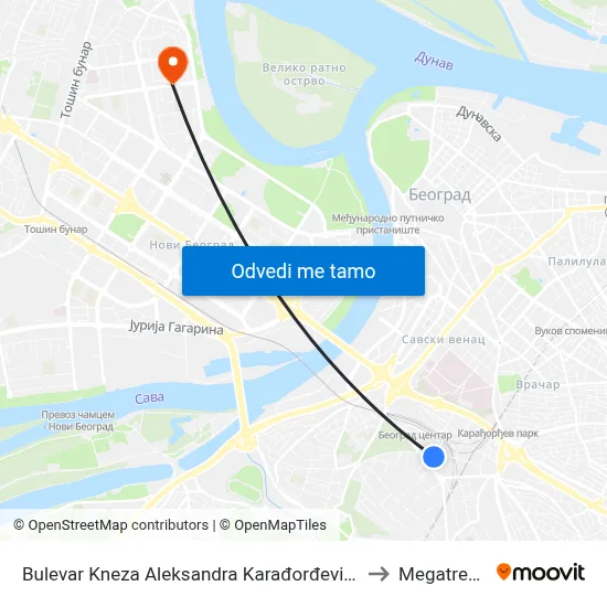 Bulevar Kneza Aleksandra Karađorđevića to Megatrend map