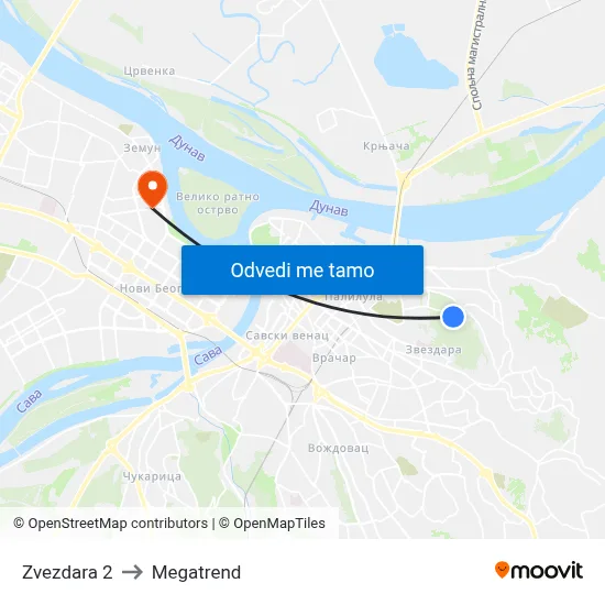 Zvezdara 2 to Megatrend map