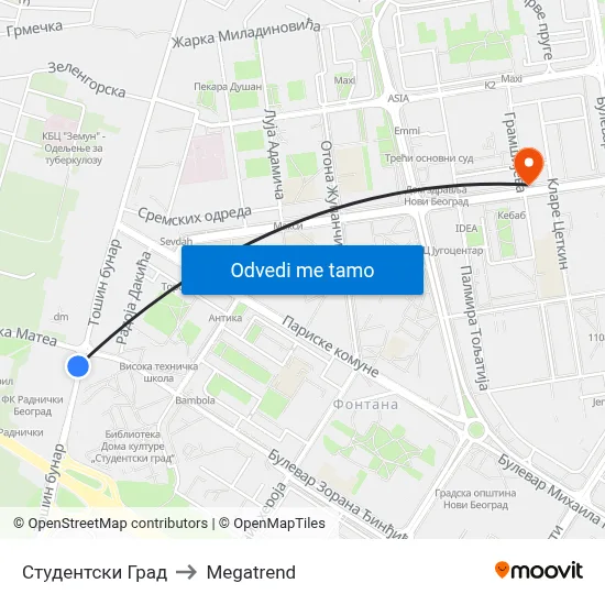 Студентски Град to Megatrend map