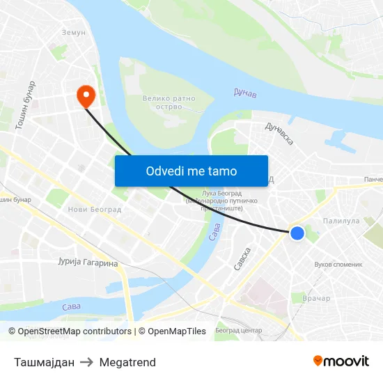 Ташмајдан to Megatrend map