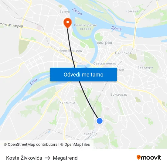 Koste Živkovića to Megatrend map