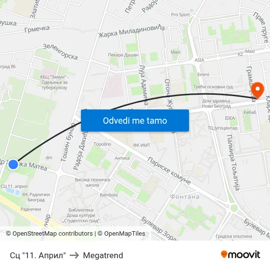 Сц "11. Април" to Megatrend map
