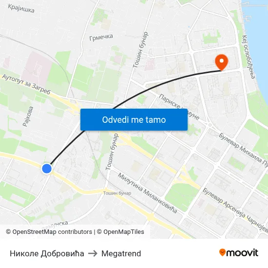 Николе Добровића to Megatrend map