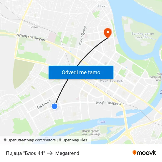 Пијаца "Блок 44" to Megatrend map