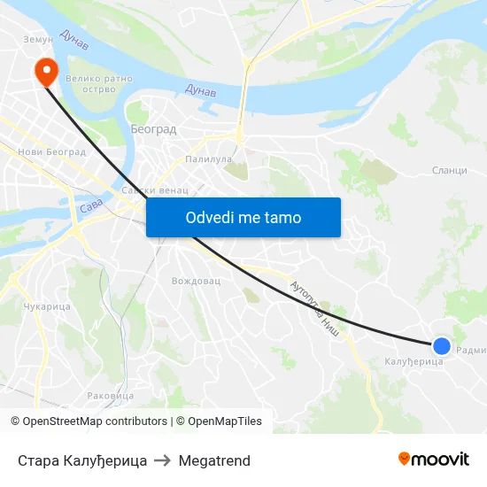 Стара Калуђерица to Megatrend map