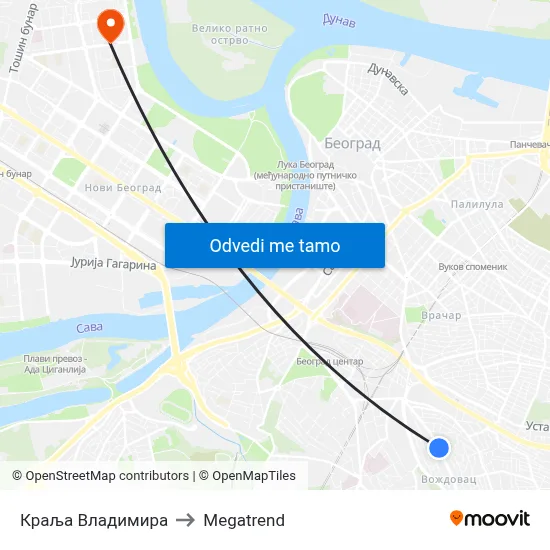 Краља Владимира to Megatrend map