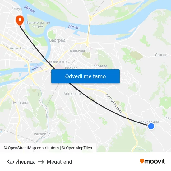 Калуђерица to Megatrend map