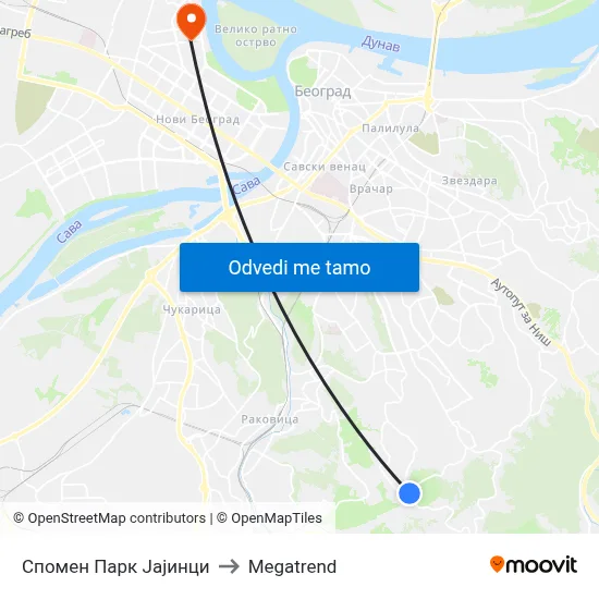 Спомен Парк Јајинци to Megatrend map