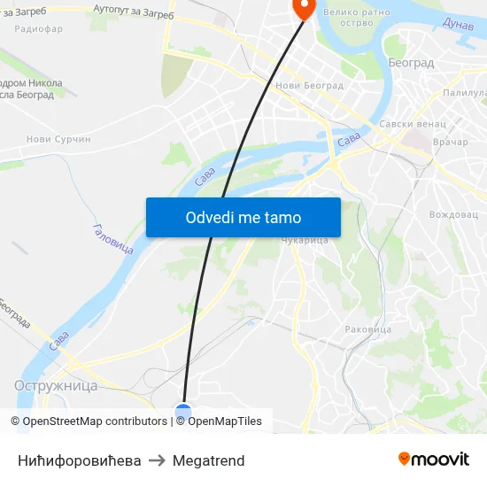 Нићифоровићева to Megatrend map