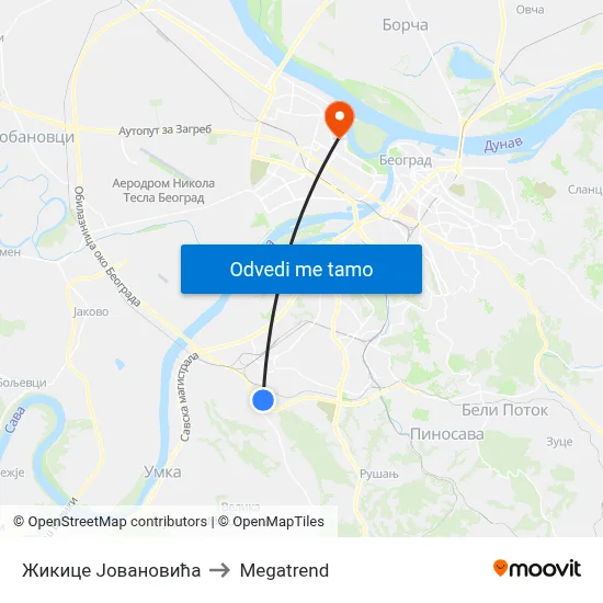 Жикице Јовановића to Megatrend map
