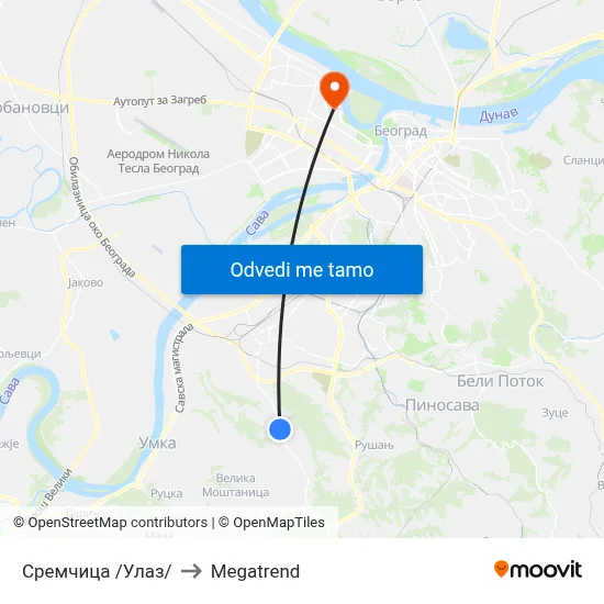 Сремчица /Улаз/ to Megatrend map