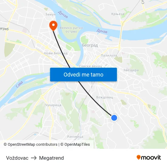 Voždovac to Megatrend map