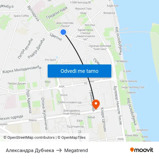 Александра Дубчека to Megatrend map
