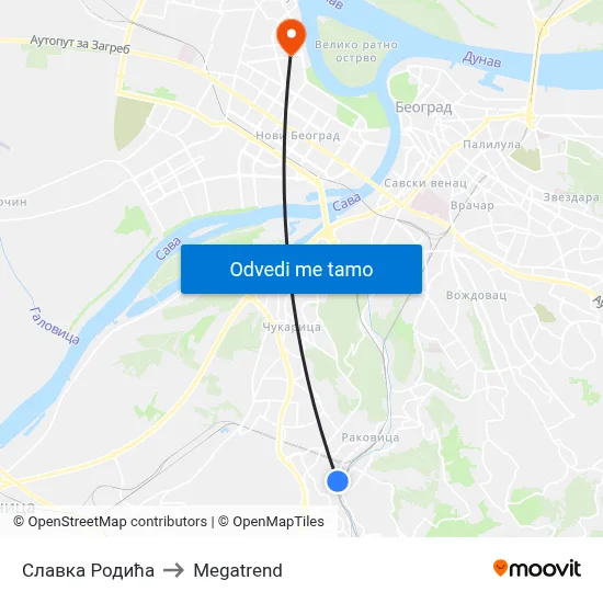 Славка Родића to Megatrend map