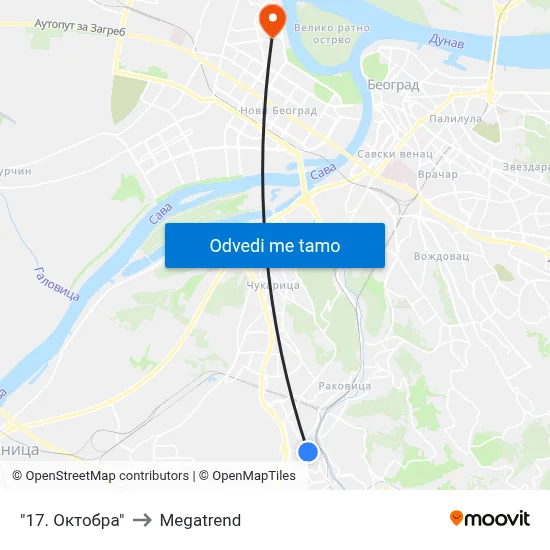 "17. Октобра" to Megatrend map