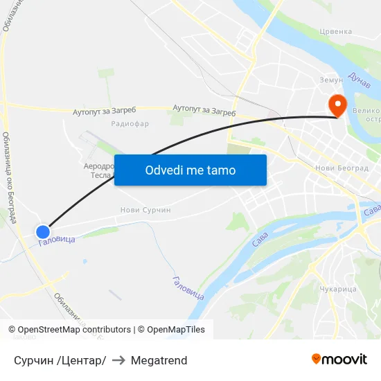 Сурчин /Центар/ to Megatrend map