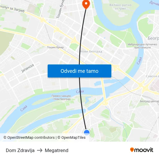 Dom Zdravlja to Megatrend map