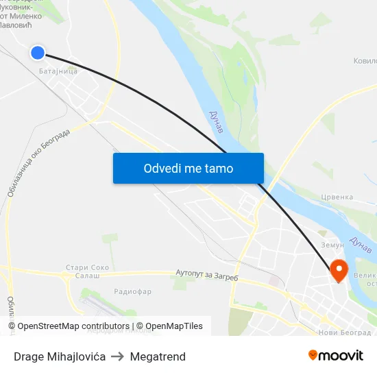 Drage Mihajlovića to Megatrend map