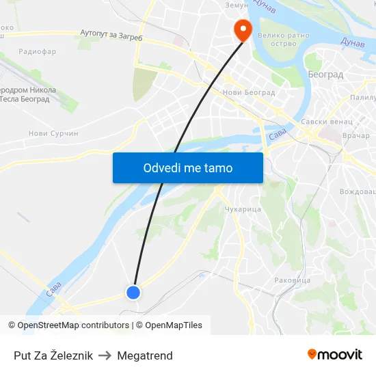 Put Za Železnik to Megatrend map