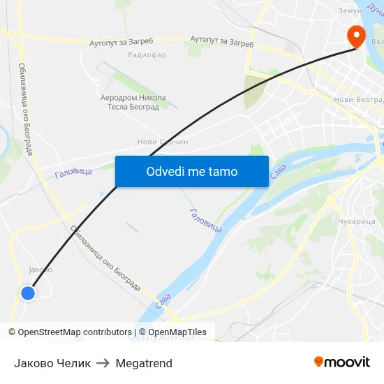 Јаково Челик to Megatrend map