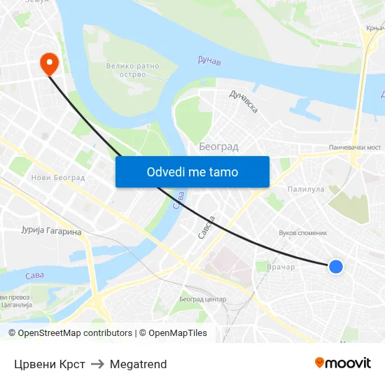 Црвени Крст to Megatrend map
