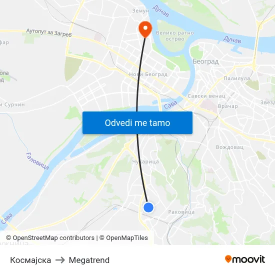 Космајска to Megatrend map