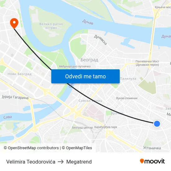 Velimira Teodorovića to Megatrend map