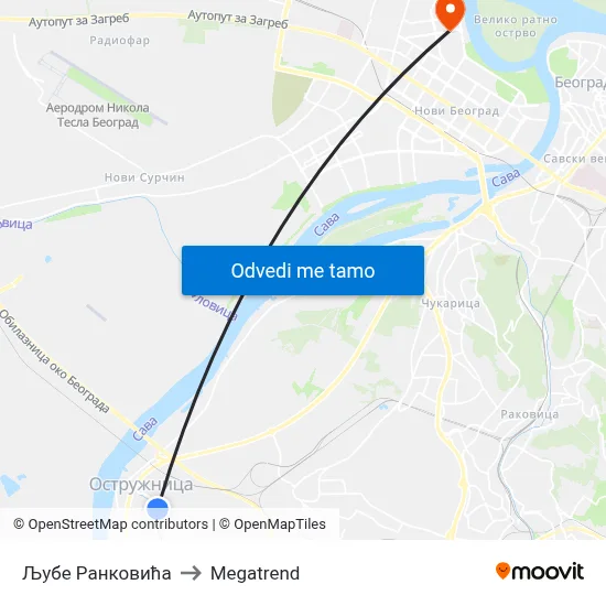 Љубе Ранковића to Megatrend map