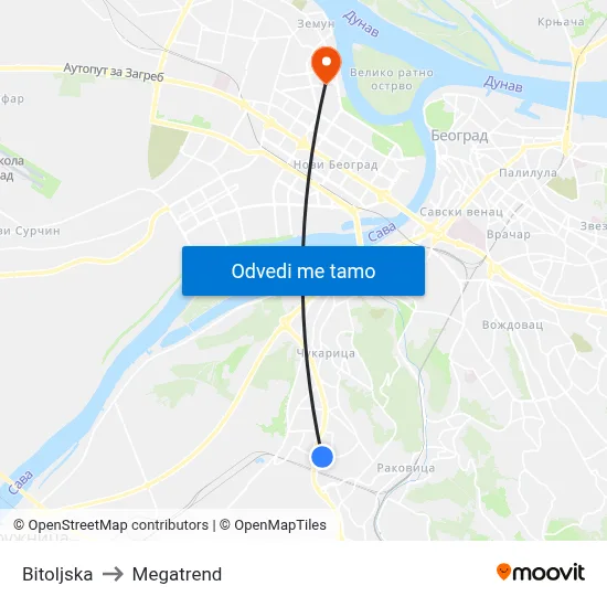 Bitoljska to Megatrend map