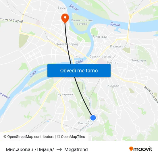 Миљаковац /Пијаца/ to Megatrend map