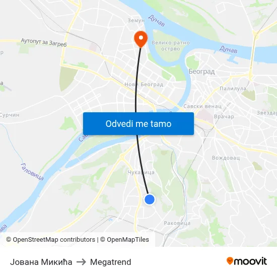 Јована Микића to Megatrend map